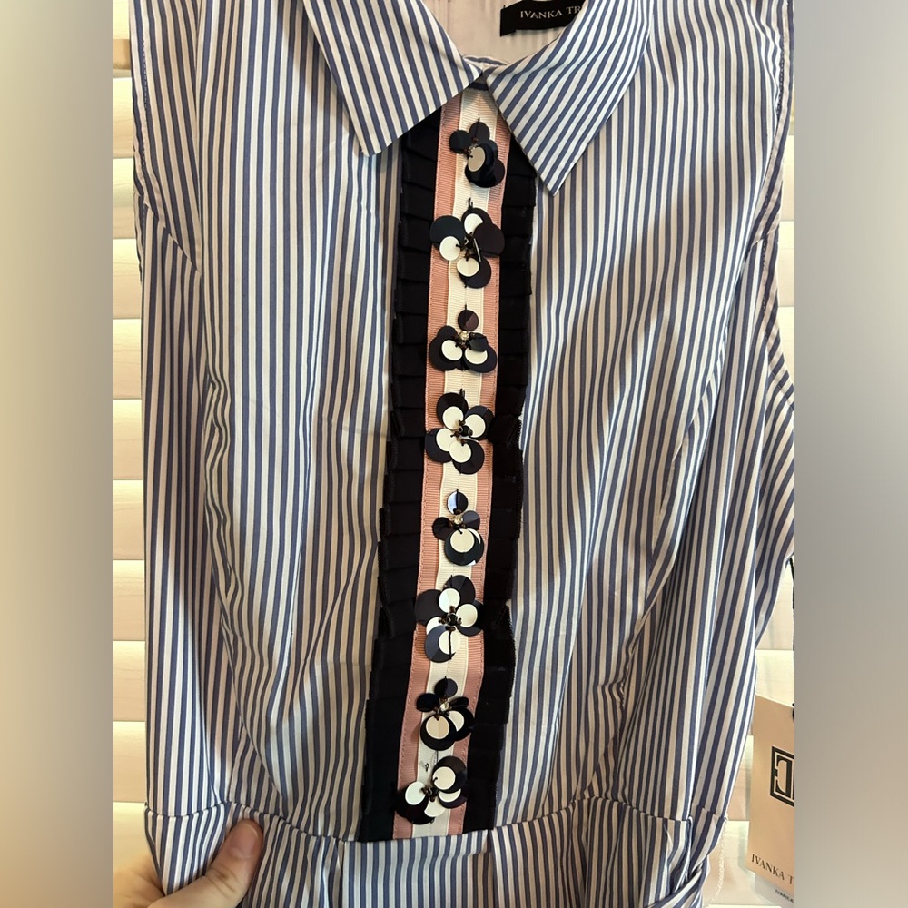 Ivanka Trump size 10 stripe ribbon detail dress NWT